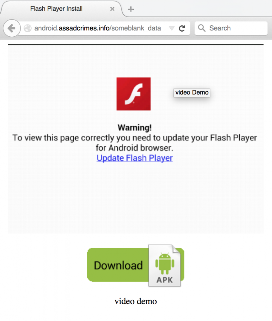 Figure 8: Screenshot from the subdomain that was used to host the fake Flash Player update page.