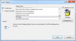 Figure 18: Adding an OLE Package to a PowerPoint document