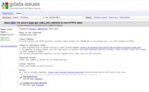 Google issue tracker for unencrypted YouTube streaming. Marked as “WontFix”