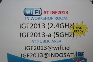 Figure 10: Sign describing wireless Internet access points at the IGF 2013 venue