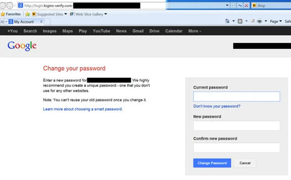 Image 4: The attacker’s goal is probably to obtain the “Current password.” Presumably, the “New password” will be ignored. 
