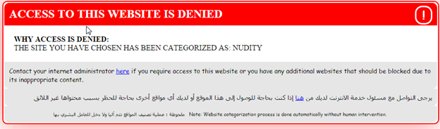 Figure 16: Blockpage displayed for URLs categorized as ‘Nudity’ by Netsweeper