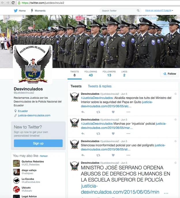 Image 33: Screenshot of Desvinculados Twitter page