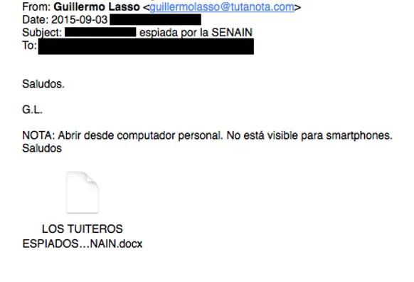 Image 8: Email with the purported sender as “Guillermo Lasso,” the defeated challenger in Ecuador’s last presidential election
