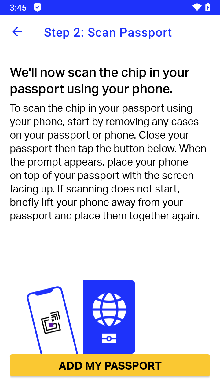Figure 5: ITP instructs the user to scan their passport chip.