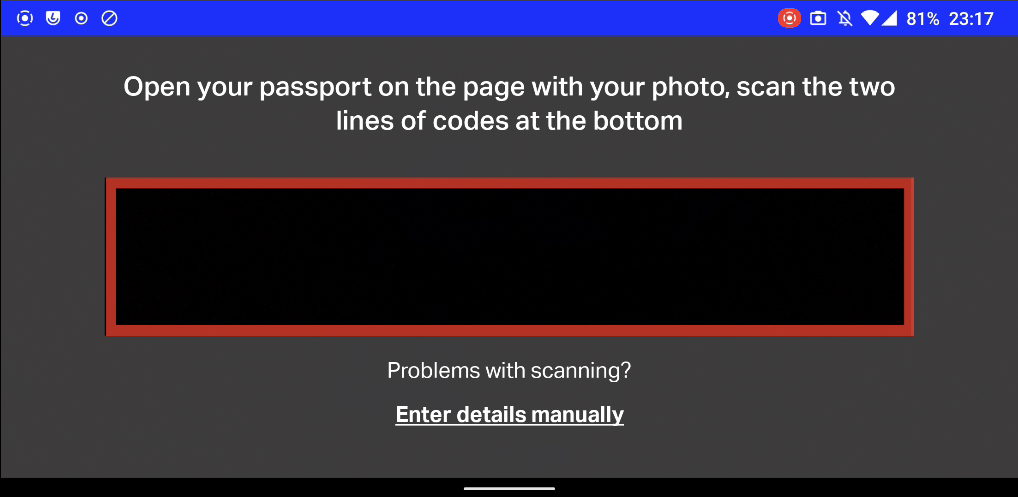 Figure 4: ITP instructs the user to scan their passport MRZ.